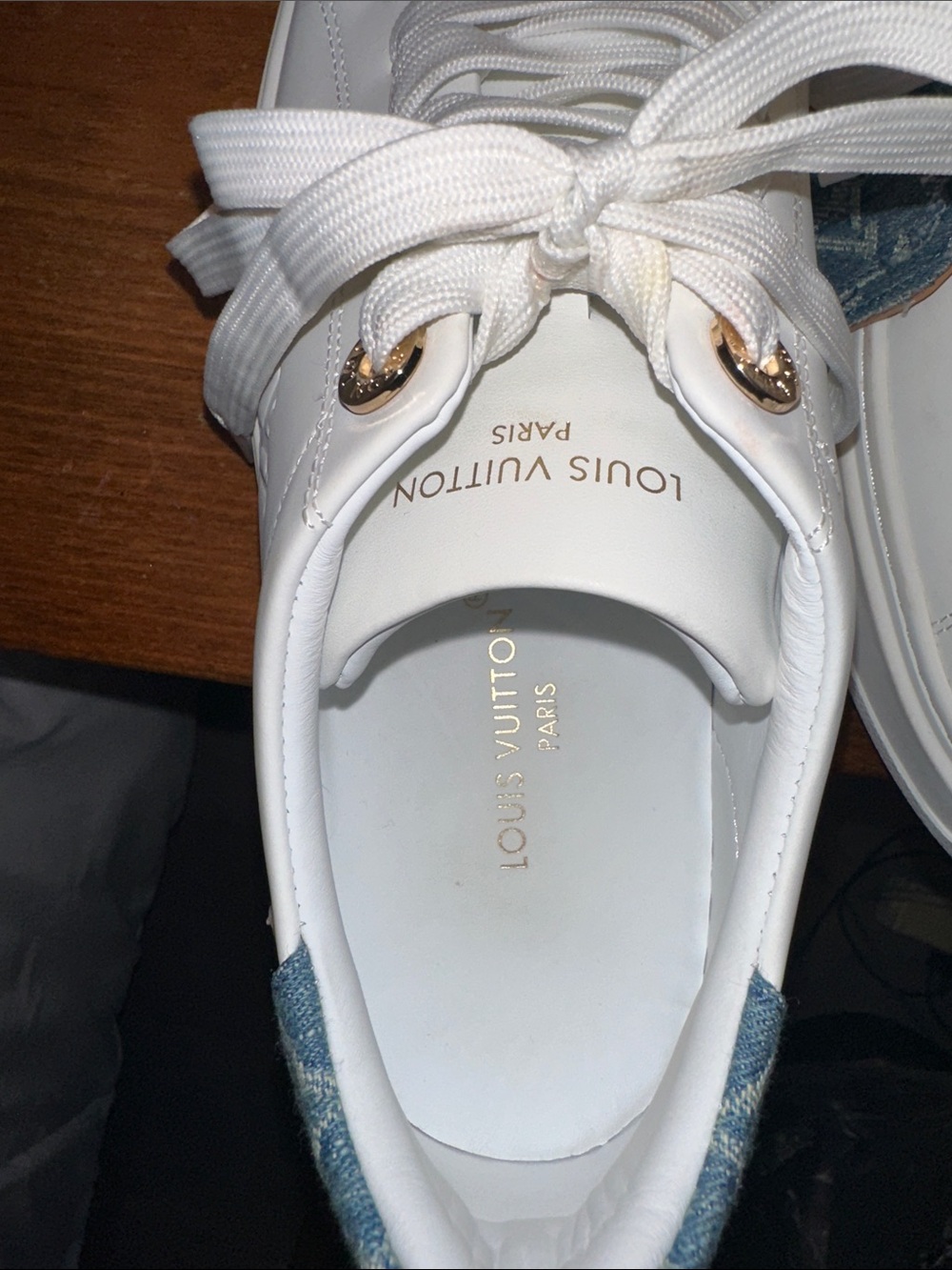 Louis Vuitton White Leather Low-Top Sneakers with Gold Accents - Picture 11 of 17